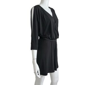 Calvin Klein Elbow Cold-Shoulder Long Sleeve V-Neck Black Romper‎